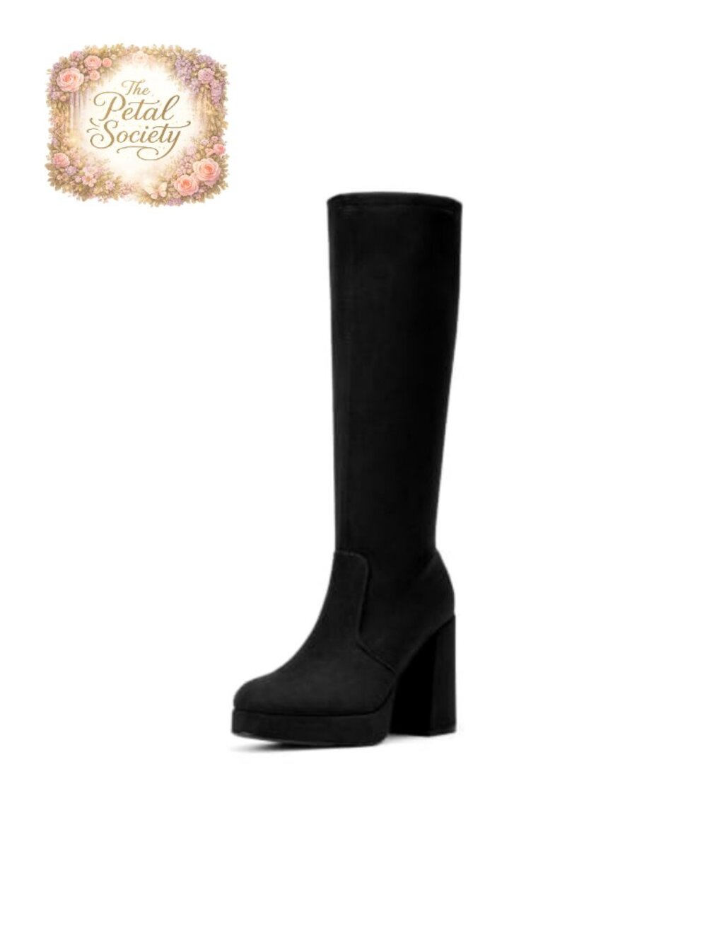 Women's Chunky Platform Knee High Heeled Boots Faux Suede